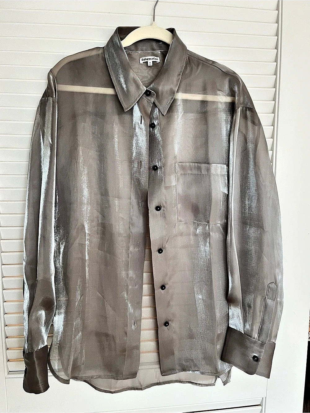 Reformation Will Oversized Sheer Shirt Gray Medium